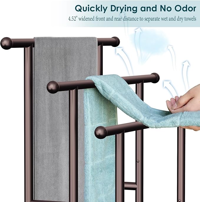 Kayfia 40" Tall Standing Towel Racks for Bathroom, 3 Tier Towel Rack Stand with Storage Basket, Blanket Ladder Drying and Display Rack for Oversized Bath Towel, Next to Tub Or Shower