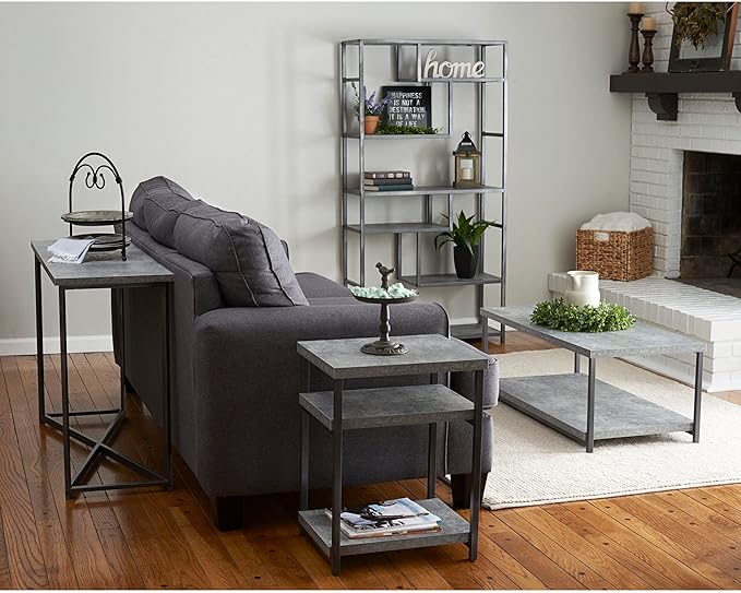 Household Essentials Slate Concrete Top Console Table with Black Iron Base