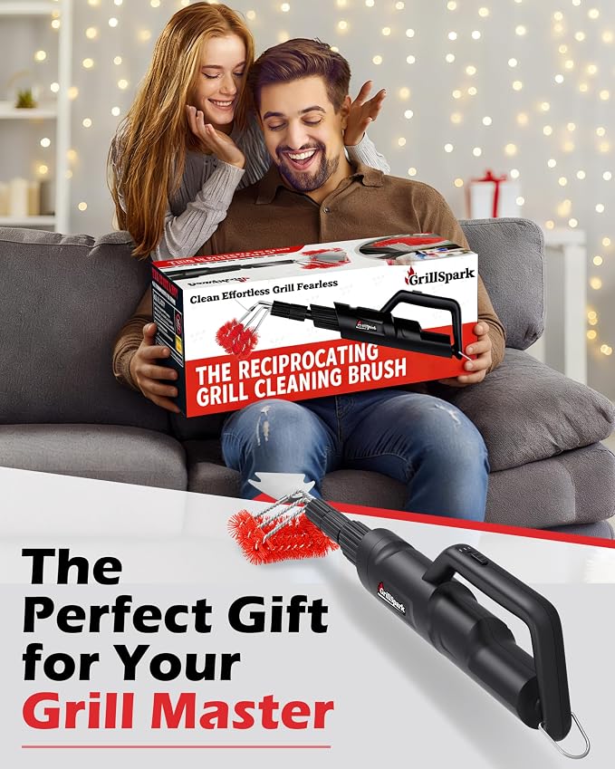Electric Grill Brush – Long Handle, Innovative Reciprocating Motor Grill Cleaner (600/720 Strokes/min), Powerful Cleaning, 3 Interchangeable Brush Heads, Ideal BBQ Gift for Dads & Grill Lovers