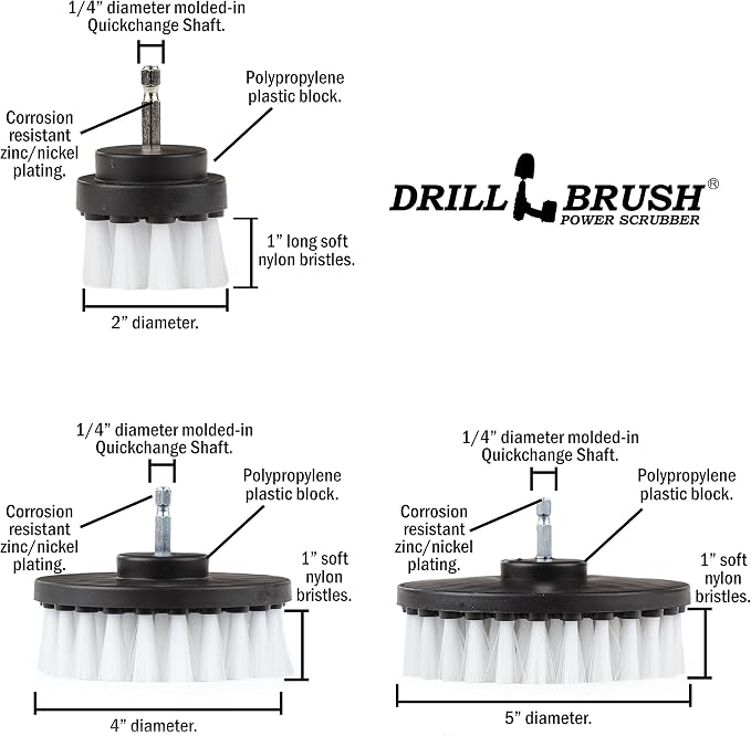 Car Accessories - Drill Brush Attachment for Washing, Wheels, Mats, Detailing - Carpet and Upholstery Cleaner - Boat and Kayak Hull Accessories - Glass and Fiberglass Cleaner