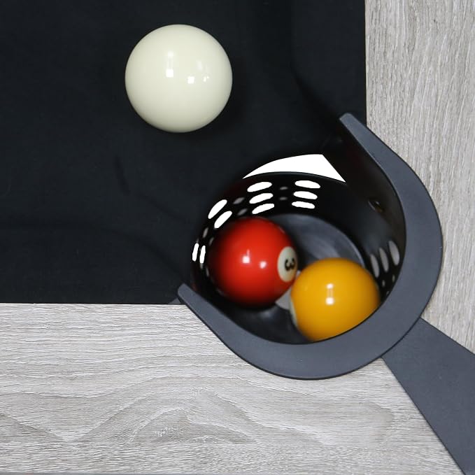 KEIKI 7FT Pool Table with Billiard Balls, Cues, Pool Cue Chalk, | Cleaning Brush, X-Legs, Black Cloth, Rustic Grey