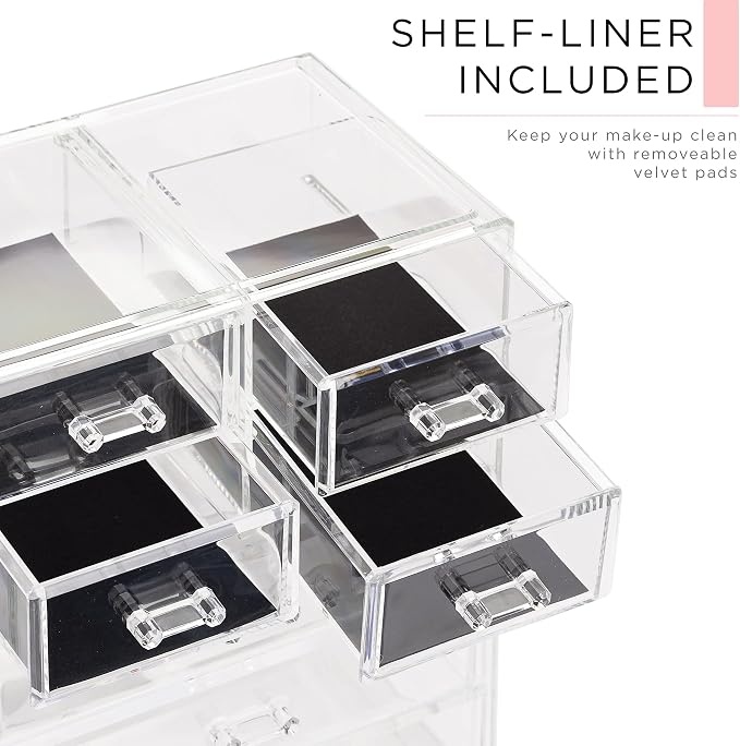 Sorbus Acrylic Makeup Organizer Set, 7-Drawer Vanity & Countertop Cosmetic Storage with Small & Wide Compartments, CLear Makeup Storage for Brushes, Jewelry – Holiday Gift for Women & Teens