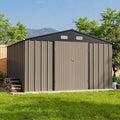 Patiowell 10 x 8 FT Outdoor Storage Shed, Large Garden Tool Metal Shed | with Sloping Roof and Double Lockable Door, Outdoor Shed for Backyard Garden Patio Lawn, Brown