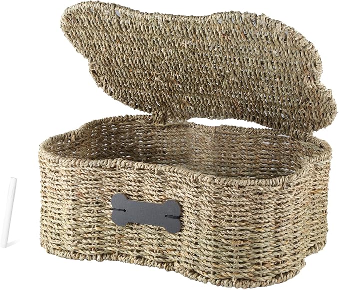 Morezi Personalized Dog Toy Basket bin Box with lid Bone Shape Designed Great for organizing pet Dogs Cats chew Toys leashes Clothing in Living Room Area playroom Closet Shelf Gift Basket