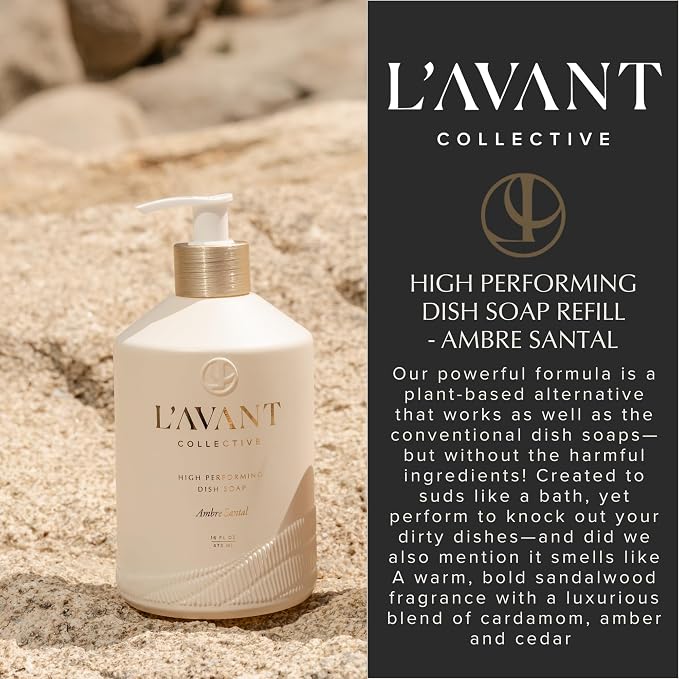 L'AVANT Collective Natural Luxury Dish Soap Refill | Plant-Based, Non-Toxic & Grease-Cutting, Refill for Glass Bottle, 32 Fl Oz | Ambre Santal
