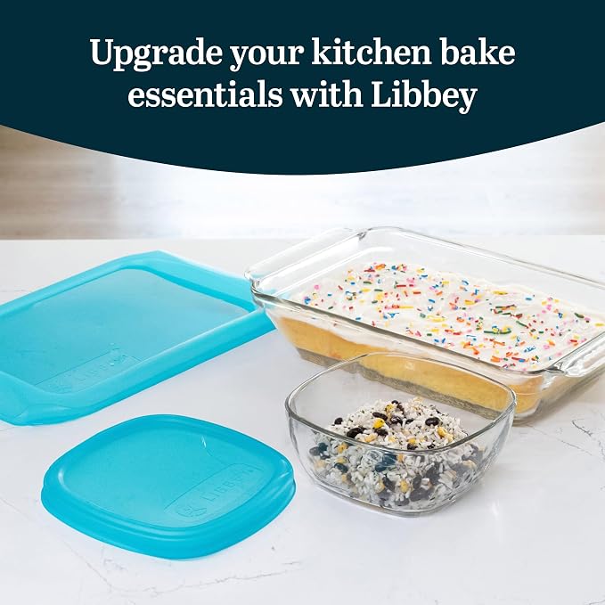 Libbey Baker’s Premium 4 Piece Glass Baking Dish Set, Multipurpose, Space Saving Casserole Dish with Lid Set, Baking Glassware for Potlucks, Leftovers