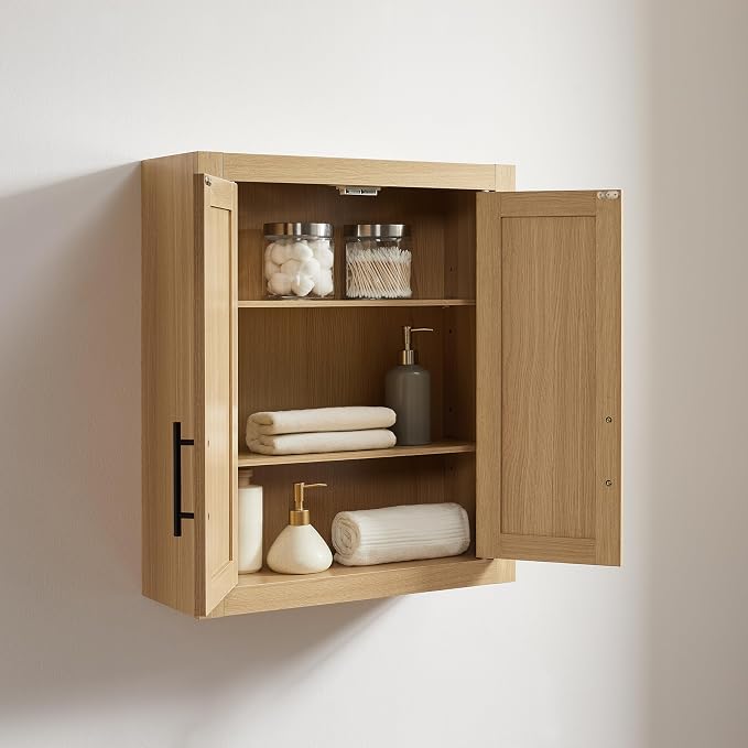 Crosley Furniture Savannah Wall Mounted Bathroom Storage Medicine Cabinet with Shelves, Natural