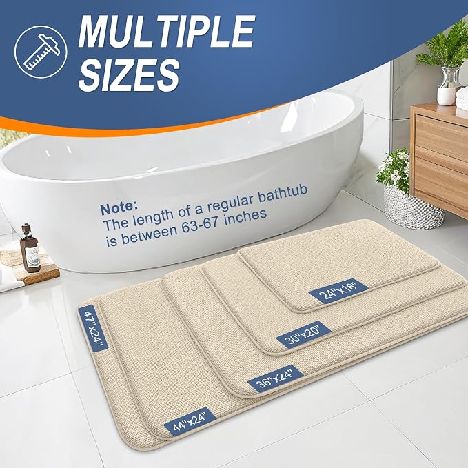 OLANLY Memory Foam Bathroom Runner Rug 47x24, Absorbent Long Bath Mat, Sand | Soft Quick Dry Bath Mat Rugs, Non-Slip, Machine Washable Mat for Bathroom Floor, Tub and Shower, Home Decor Accessories