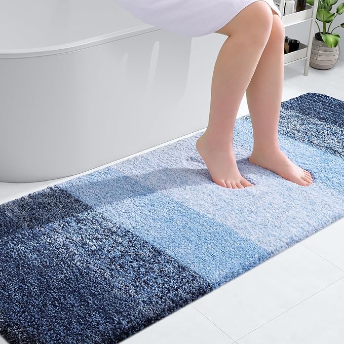 OLANLY Bathroom Runner Rugs Mat 70x24, Extra Soft Absorbent Microfiber Bath Rugs, Rubber Backing, Quick Dry, Washable Long Bath Mats for Bathroom Floor, Tub and Shower, Home Decor Accessories, Navy