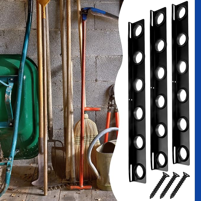 4 Sets 6-Tool Landscape Trailer Rack for Lawn Equipment 6 Hole Hand Tool Storage Rack Landscaping Shovel Holder for Truck with Rubber Grommets and Mounting Hardware Accessories, Black
