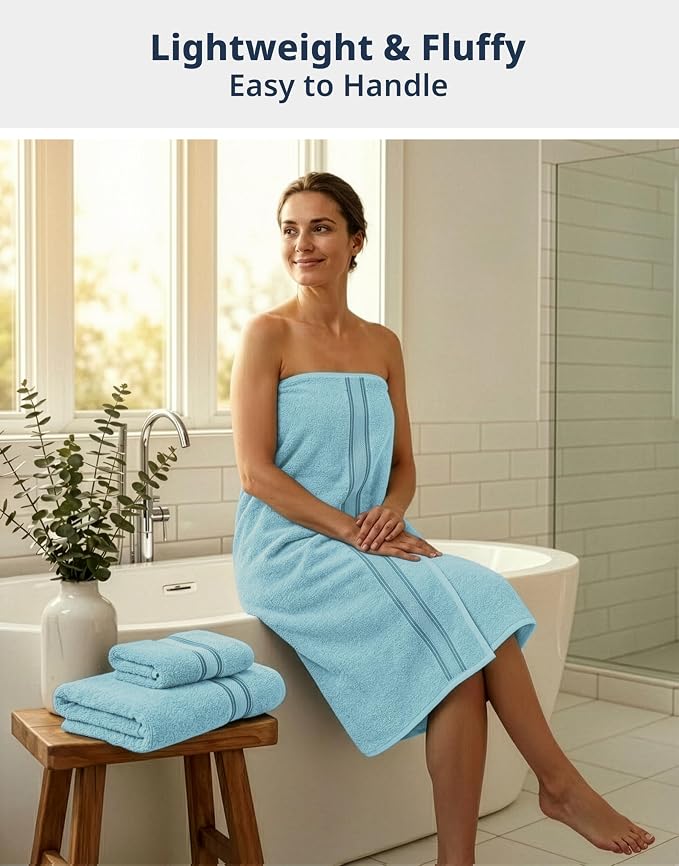 LANE LINEN Bath Towel Set Quick Dry 100% Cotton 6 Piece Soft - Blue | Cotton Bath Towels - Classic Terry Weave, Densely Woven, Coordinated Colors, Dobby Border Accent, OEKO-TEX Certified