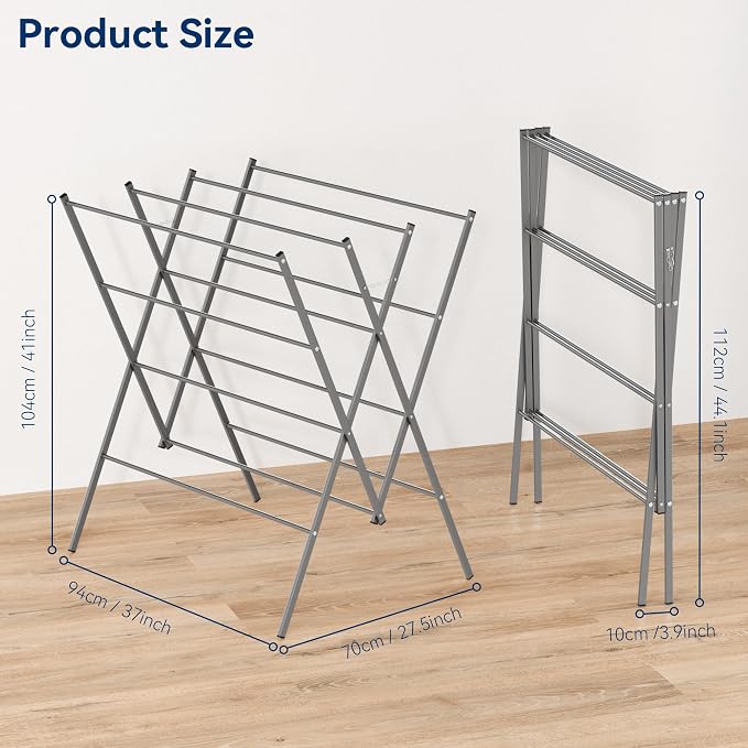 Whitmor Drying Rack Clothing,Large 12 Drying Poles Clothes Drying Rack,Foldable Portable Laundry Drying Rack for Air Drying Clothing,Towel,Delicate Eac for Indoor & Outdoor
