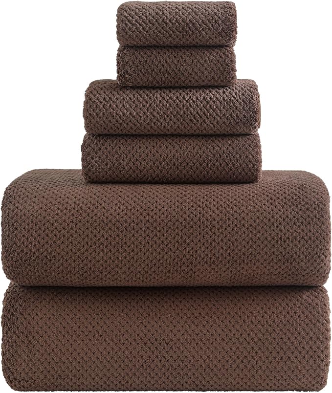 YTYC 39x78 Bath Sheets Set,Towels for Bathroom,Brown,6-Pieces | 2 Extra Large Bath Towels, 2 Hand Towels, 2 Washcloths, Super Soft,Highly absorbent,Hanging Loop,80% Polyester