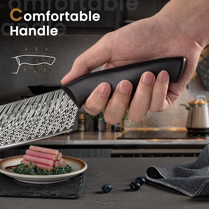 Knife Set, 15-Piece Kitchen Knife Set with Built-in Sharpener Block, German High-Carbon Stainless Steel, Dishwasher Safe, for Home Cooks and Everyday Meal Prep