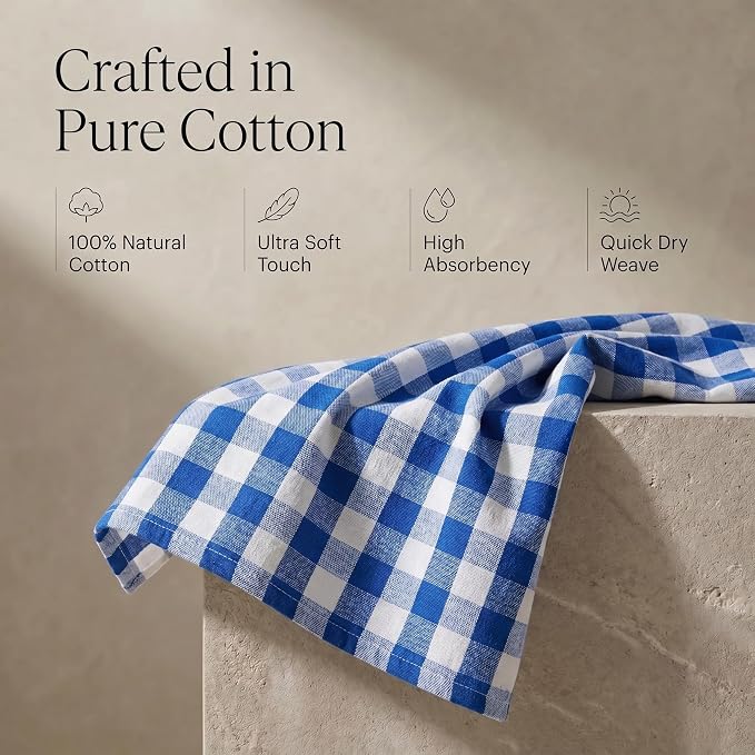Urban Villa Kitchen Towels 100% Cotton Dish Towels for Kitchen (Set of 6) 20”x30” Dish Cloths Highly Absorbent Kitchen Linen Set with Hanging Loop Perfect for Drying Dishes Cleaning – Blue/White
