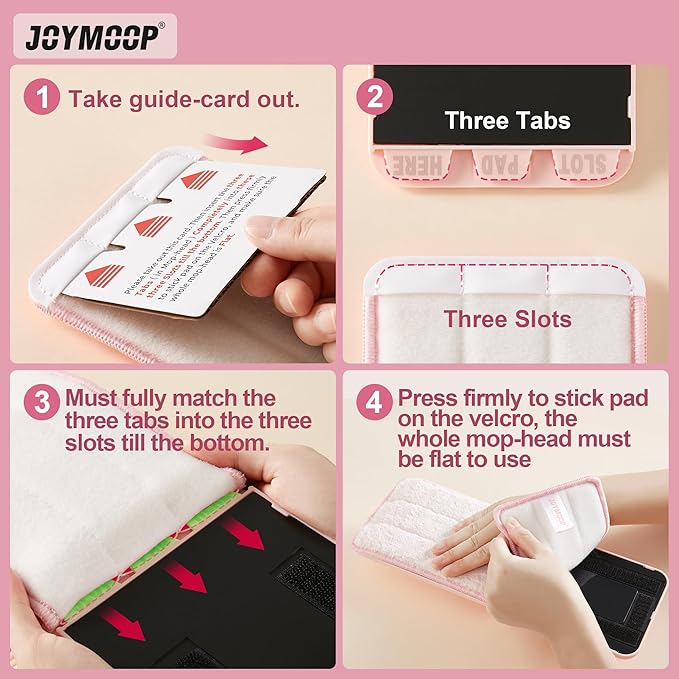 JOYMOOP Microfiber Replacement Pads for 13-Inch Flat Mop and Bucket System, Reusable Refills, Pack of 2, Stripe and Pink