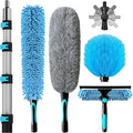 COVERONICS 25FT High Duster Cleaning Tools with 5-20FT Extension Poles | Reusable Fan Duster Cleaning Kits with Ceiling Fan Cleaner Duster, Window Squeegee, Microfiber Feather Duster & Cobweb Duster