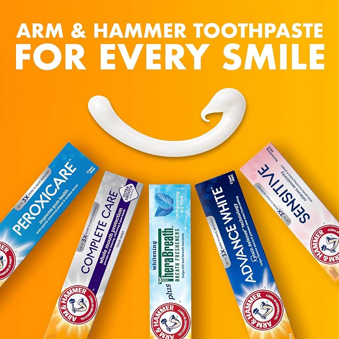 ARM & Hammer Toothpaste Plus TheraBreath Breath Fresheners, ICY Mint Flavor, Teeth Whitening Toothpaste, Anticavity Fluoride for Bad Breath, 5.5 Oz (Pack of 12)