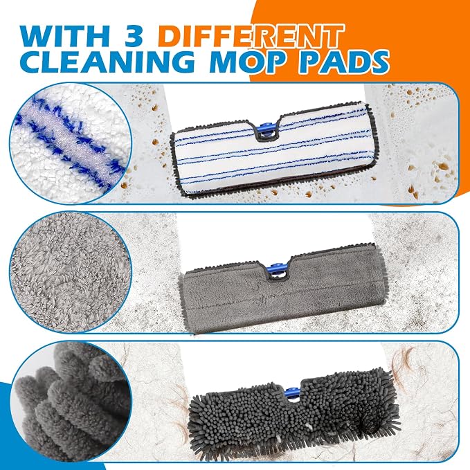 Masthome Dual Sided Flip Mop, Wet Dry Microfiber Dust Mop with 4 Pads & Scraper, 360° Swivel for Hardwood, Laminate, Tile, Pet Hair Cleaning