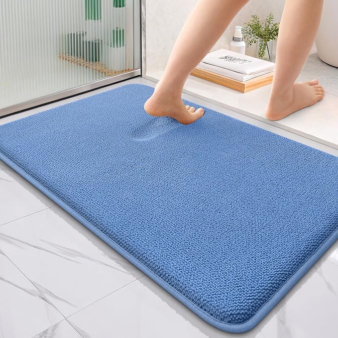 OLANLY Memory Foam Bathroom Rugs 36x24, Absorbent Bath Mat, Cornflower Blue | Soft Quick Dry Bath Rugs Mats, Non-Slip, Machine Washable Carpet for Bathroom Floor, Tub and Shower, Home Decor Accessories
