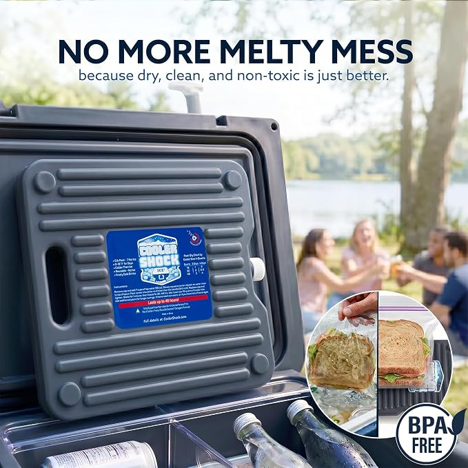 Cooler Shock Ice Packs for Cooler, Reusable, Long Lasting, Cold Freezer Packs for Coolers, Lunch Bags & Totes to Keep Food Fresh