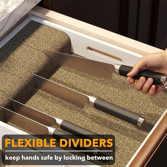 SpaceAid Large Knife Drawer Organizer Bamboo Insert Dock, Kitchen Steak Knives Holder Organizers Block for Drawer in Storage Organization (Large, White)