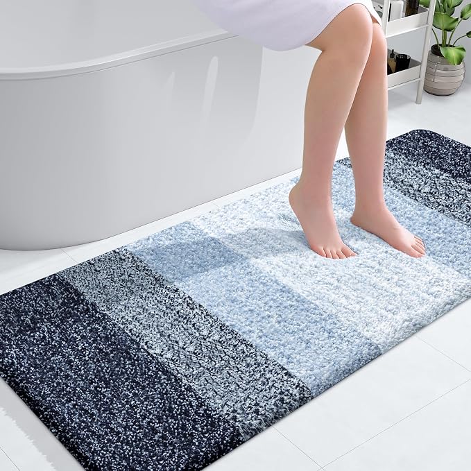 OLANLY Large Bathroom Rugs Mat 54x24, Extra Soft Absorbent Microfiber Bath Rugs, Rubber Backing, Quick Dry, Washable Bath Mats for Bathroom Floor, Tub and Shower, Home Decor Accessories, Navy Blue