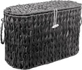 Coeusy Black Toilet Paper Basket with Lid,Wicker Toilet Paper Storage Stand,Large Narrow Bathroom Towel Basket Mega Roll Container Bin for Toilet Tank,Floor
