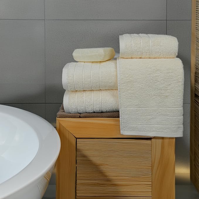 Tens Towels 8 Piece Towel Set, 2 XL Bath, 2 Hand, 4 Washcloth, Cream | 100% Cotton, Lighter Weight, Quicker to Dry, Super Absorbent, Perfect for Bathroom