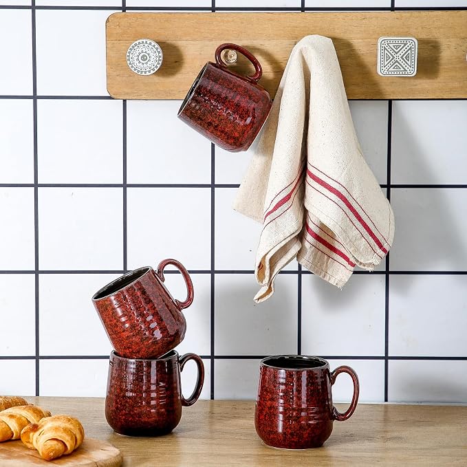 HASENSE Ceramic Coffee Mugs Set of 4, 8 oz Small Coffee Cups, Porcelain Mug with Handle for Espresso, Tea, Milk and Cocoa, Ideal for Mother's Day Christmas Gift, Dishwasher & Microwave Safe, Red