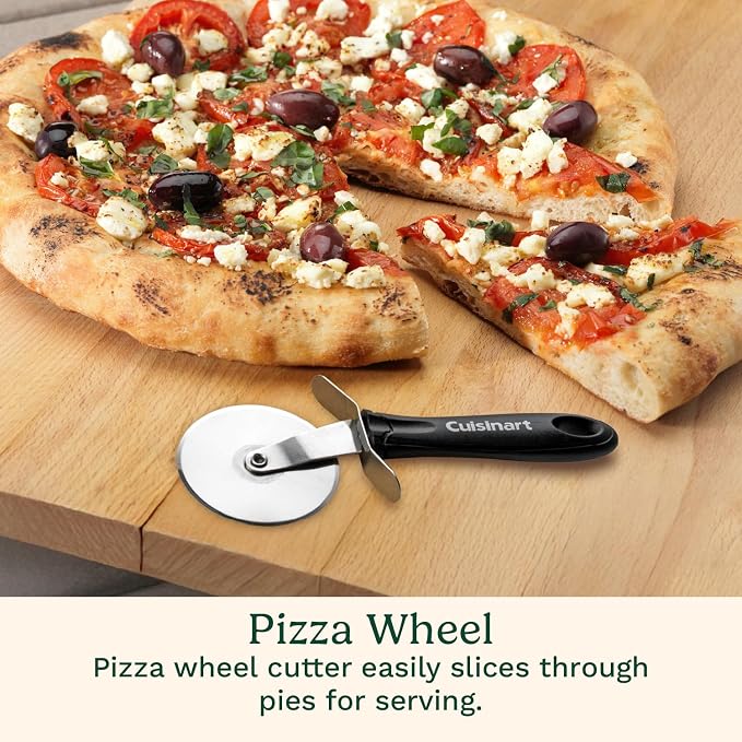 Cuisinart 3 Piece Pizza Grilling Pack, 13” Round Pizza Stone for Grill with Cutter and Foldable Stainless Steel Peel, Complete Set to Build Your Own Pizzas at Home