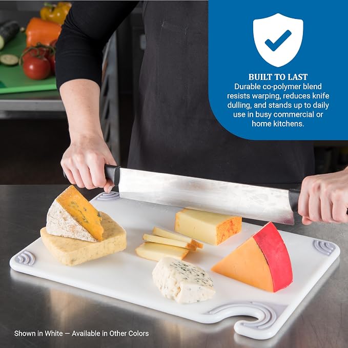 San Jamar Saf-T-Grip Plastic Cutting Board With Safety Hook, 12" x 18" x 0.5", Assorted Colors, (Set of 6)