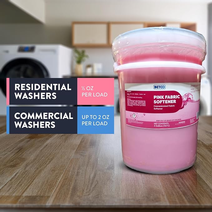Pink Fabric Softener Concentrate - Odor Removing Freshener, Safely Clean 256 Loads Per Gallon, 1/2 Ounce Per Load, Heavy Duty Concentrated Commercial Formula, 5 Liquid Gallons, Pack of 1