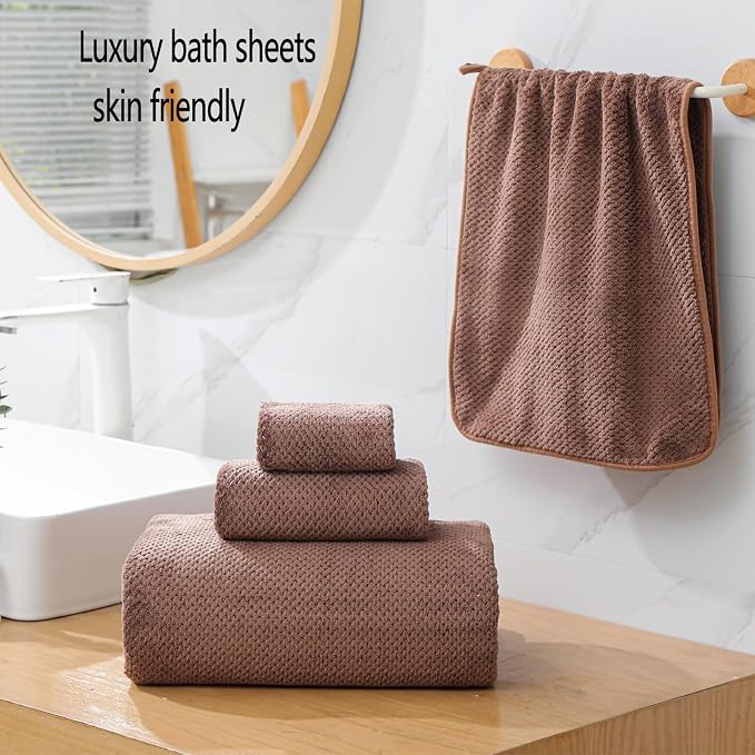 YTYC 39x78 Bath Sheets,Towels for Bathroom,Brown,2-Pieces | Extra Large Bath Towels, Super Soft,Highly absorbent,Hanging Loop,Quick Drying,Light Weight,80% Polyester