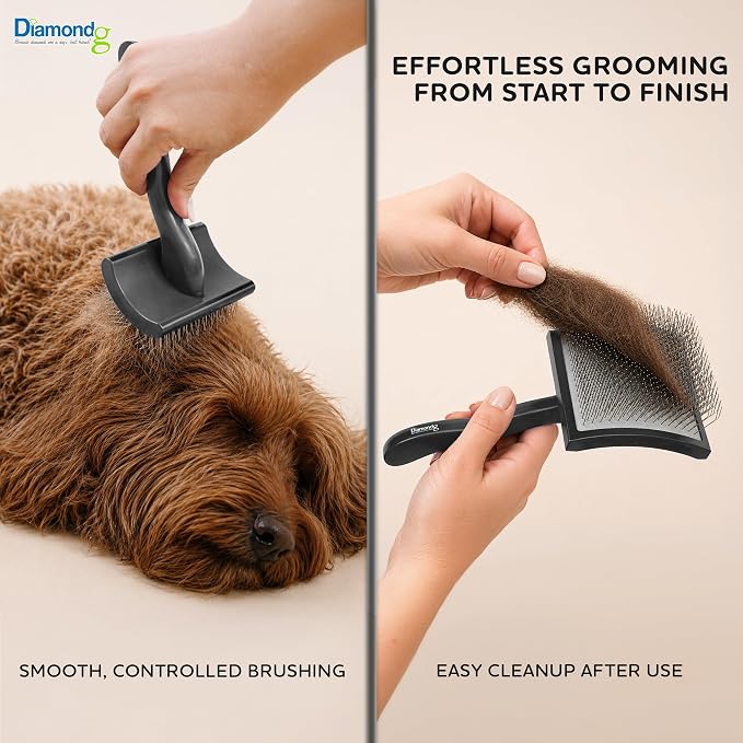 Diamondg Pet Slicker Brush for Dogs & Cats – Professional Grooming Brush for Shedding, Detangling & Coat Maintenance, Gentle Fine Wire Pins, Ergonomic Handle, Black