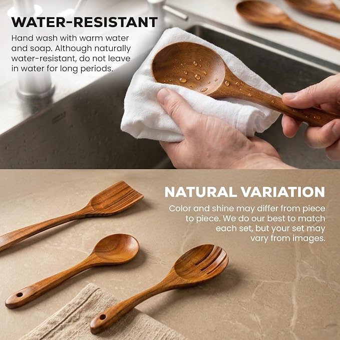 Zulay Kitchen 30-Piece Teak Wooden Utensils - Natural Teak Cooking Utensils with Premium Gift Box - Non-Stick Wooden Spoons - Kitchen Gift Set - Comfortable Grip