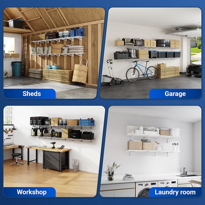 FLEXIMOUNTS 2-Pack 2x4ft 24-inch-by-48-inch Wall Shelf Garage Storage Rack Wall Mounted Floating Shelves, White, Classic Series