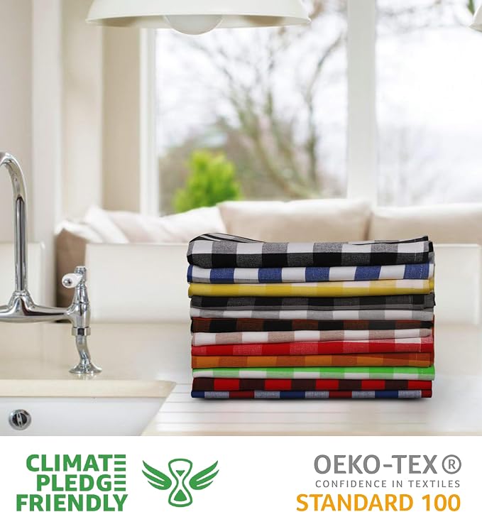 Urban Villa Kitchen Towels 100% Cotton Dish Towels for Kitchen (Set of 12) 20”x30” Dish Cloths Highly Absorbent Kitchen Linen Set with Hanging Loop Perfect for Drying Dishes Cleaning – Multi Color
