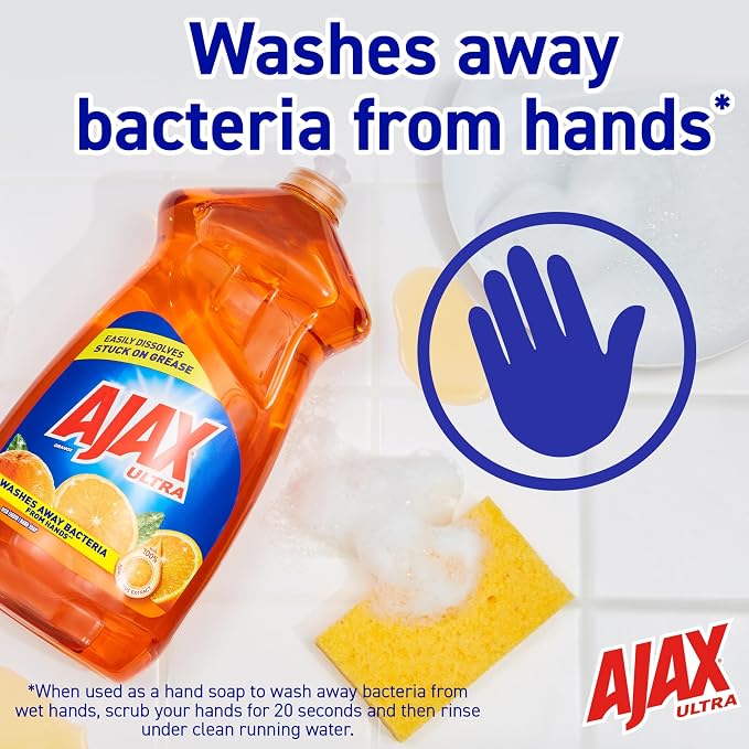 Ajax Triple Action Dish Liquid, 52 Oz, Orange, Carton Of 6 Bottles