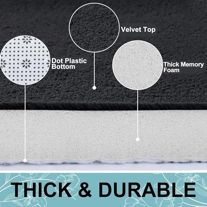 Smiry Memory Foam Bath Mat 70x24, Extra Soft and Absorbent Bathroom Mats, Non Slip Washable Carpet for Floor, Shower and Tub, Black