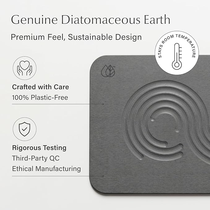 Dorai Home Stone Bath Mat - Premium Diatomaceous Earth Bath Floor Mats with Non-Slip Base, Fast-Drying Modern Shower Mat for Bathroom | Zen Slate - 23.6"x15.4"