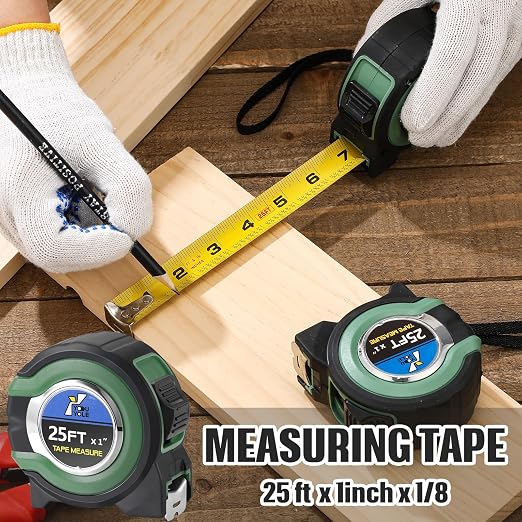 Youyole 10 Pack Tape Measure with Fractions 1/8 Steel Measuring Tape Retractable Easy Read Measurement Ruler Steel Power Blade (25 ft X 1 in,Green)
