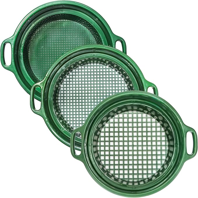 ASR Outdoor 3pc DEEP Stacking Classifier Screen Set with Handles, Heavy Duty 5 Gallon Plastic Sifting Sieve (1/2, 1/4, 1/8)
