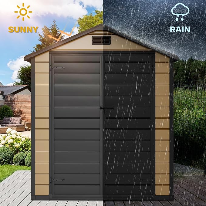 DWVO 6x4 FT Storage Shed Plastic with Floor, Outdoor Storage Shed with Lockable Door, Window and Vents, Waterproof Garden Tool Shed for Patio, Backyard, Lawn