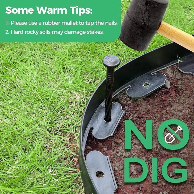 2-Inch x 200 FT Landscape Edging Border with 300 Stakes, Plastic Garden Edging Border Kit, Flexible No Dig Lawn Edging Border for Garden Flower Beds Yard Pathway Paver (Black)