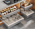 Seinloes 4Pack Expandable Pull Out Cabinet Organizer 21" Deep with Raising Pad for Framed Cabinets,Slide Out Drawers with 4pcs Divider Racks,Roll Out Shelves,Adjustable Width 12.05"-20.4" Silver