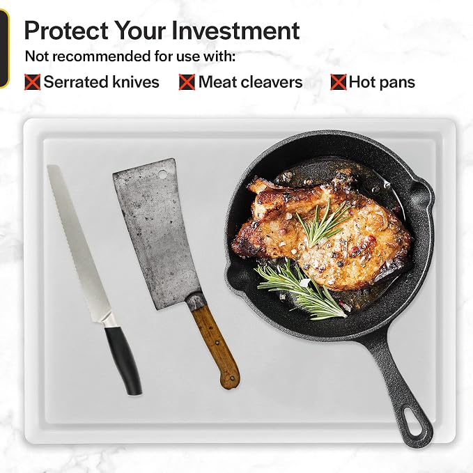 Commercial Grade Plastic Cutting Board with Juice Groove - 18 x 12 Inch for Carving Meat, Grilling, BBQ - 1/2" Thick White HDPE Poly for Food Service
