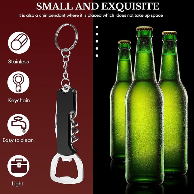 Ziliny 48 Pcs Bottle Opener Keychain Bulk Wine Bottle Beer Opener Keychain 3.27" Stainless Steel Corkscrew Waiter Corkscrew Wine Keyring Gifts for Christmas Bar Party Wedding Home (Black)
