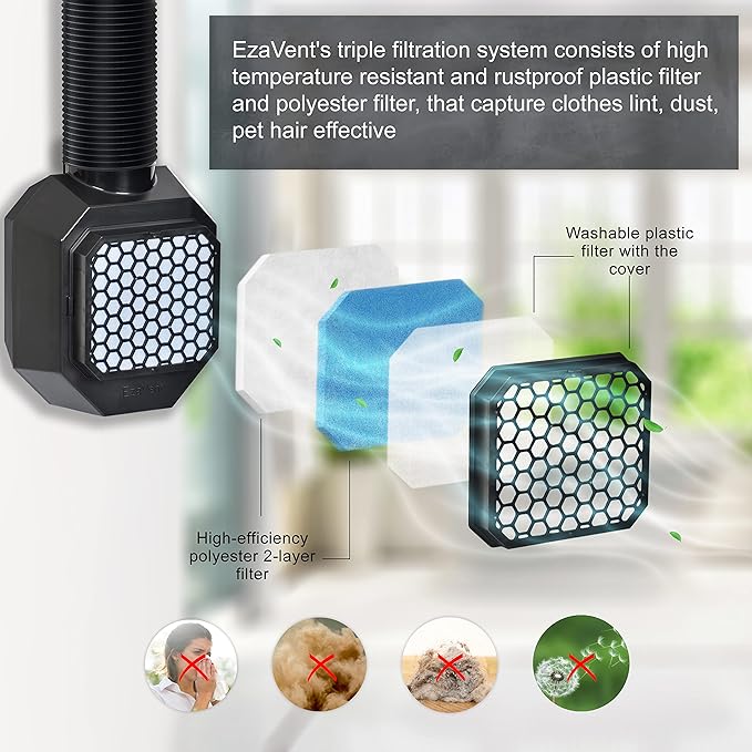 EzaVent Replacement Polyester Filters MERV 8 Exact Fit for EzaVent Indoor Dryer Vent (10 Replacement Filters)