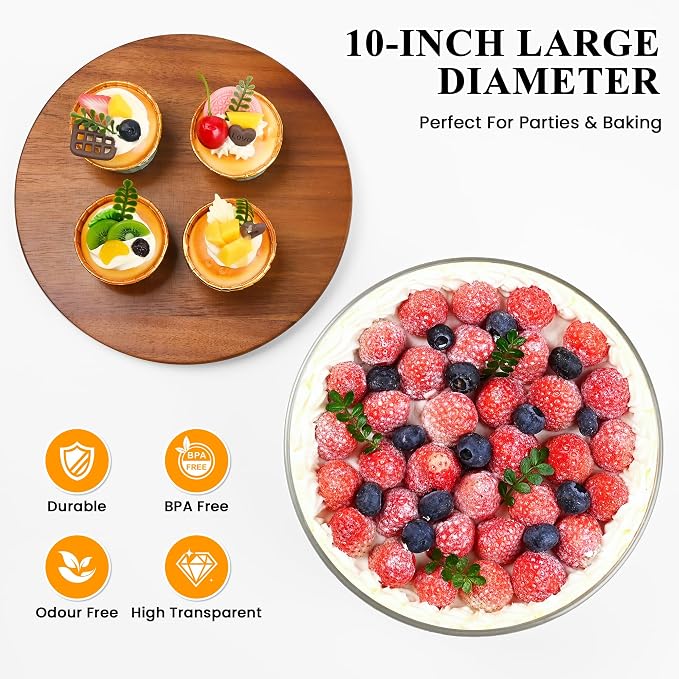 LOVYANXUE Glass Trifle Bowl with Acacia Wood Lid, 197 oz Large Glass Salad Bowl - Versatile Mixing and Serving Dish for Cake, Salad, Fruit, Baking, Dessert, Meal Prep, Storing, Microwave & Oven Safe